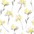 Modern watercolor seamless pattern with cute simple yellow flowers. Hand-drawn artistic illustration.