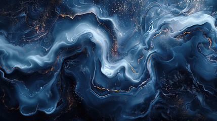 Wall Mural - blue smoke on black, marble texture with wave