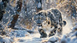 Elegant snow leopard prowling through a snowy
