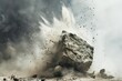 exploding rock boulder with dust cloud dynamic abstract texture