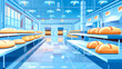 Bread bakery food factory with white bread on shelves at the bread manufacturing plant. Illustration