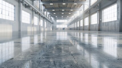 Industrial building or modern factory for manufacturing production plant or large warehouse Polished concrete floor clean condition and space for industry product display or industry background