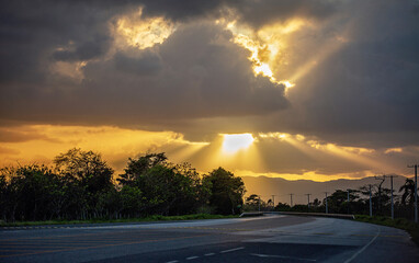 Landscape of the road and south gold sunset