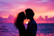 © MVProductions - Silhouette of a couple sharing a kiss against a colorful sunset