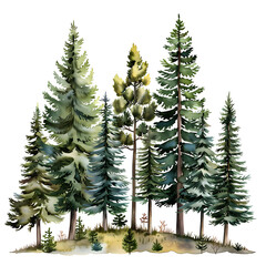 Wall Mural - pine  forest on white background