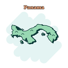  Panama cartoon colored map icon in comic style. Country sign illustration pictogram. Nation geography splash business concept.	
