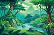 © Shapla - Green Jungle Landscape cartoon vector Illustration flat style artwork concept