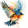 Watercolor Eastern Bluebird in Flight

