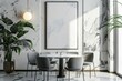 vertical frame mockup in elegant dining room with grey and white interior 3d rendering
