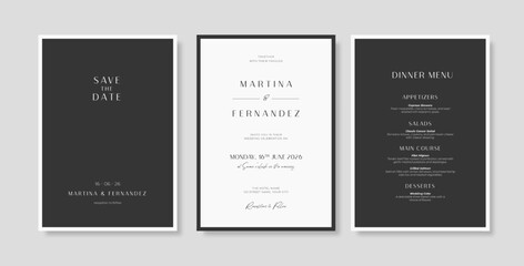 Elegant and minimalist wedding invitation template with watercolor leaves
