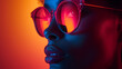 Side profile  African American female - orange background - side profile - sunglasses - vintage neon style 