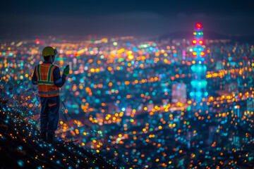 Wall Mural - Engineer standing at high voltage transmission power station.