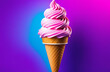 Cone with appetizing neon ice cream on neon background
