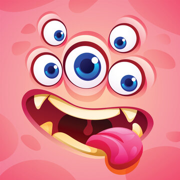 Funny monster showing tongue face expression cartoon character. Vector illustration