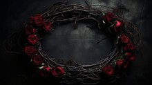 Elegant Floral Wreath With Red Roses On A Dark Background