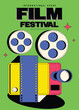 Movie festival poster template design with film camera modern vintage retro style