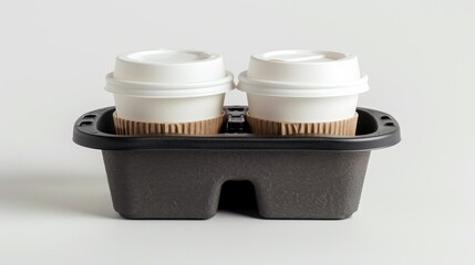 Sticker - Two disposable coffee cups in a carrier White background