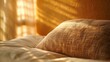 Close-up of a soft pillow on a warm brown background, inviting a night of good dreams