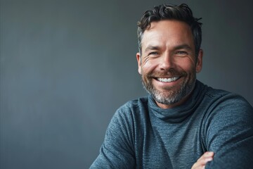 Wall Mural - Portrait of a handsome mature man with a beard smiling at the camera.