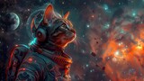 Fototapeta Dziecięca - ntriguing cat astronaut gazing at Earth, symbolizing curiosity and space exploration, a stellar scene, AI Generative.