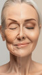 © Stock Creator - Visual Contrast in Age: Woman's Face Divided into Aged and Youthful Halves