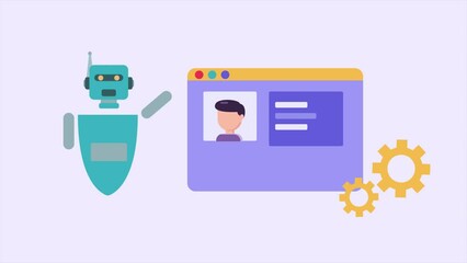 Animated video communication with chat bot concept. Full length animation illustration. High quality 4k footage