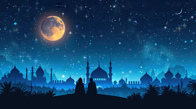 night time illustration around a Muslim place of worship or mosque 1 AI Generative