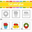 Cut and glue. Game for kids. Education developing worksheet. Color activity page. cartoon character. Vector illustration.