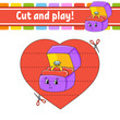 Cut and play. Logic puzzle for kids. Education developing worksheet. Learning game. Activity page. Cutting practice for preschool. Vector illustration.