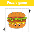 Puzzle game for kids. Cutting practice. Education developing worksheet. Activity page. cartoon character. Vector illustration.