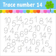 Trace number . Handwriting practice. Learning numbers for kids. Education developing worksheet. Activity page. Game for toddlers and preschoolers. Vector illustration.