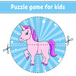 Cut and play. Round puzzle. Logic puzzle for kids. Activity page. Cutting practice for preschool. cartoon character. Vector illustration.