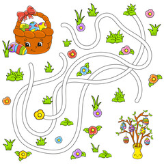 Wall Mural - Funny maze for kids. Puzzle for children. cartoon character. Labyrinth conundrum. Find the right path. Vector illustration.