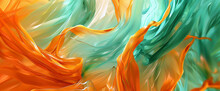 On A Blank Canvas, Ribbons Of Fiery Orange And Cool Mint Green Twist And Turn, Creating An Abstract Tableau Filled With Vibrant Energy