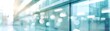 Blurred Glass Facade of Contemporary Corporate Office Building Exterior with Blue Tint and Reflections