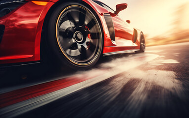 Sport car with smoke on the road. 3d render image.