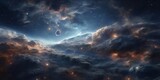 Fototapeta Kosmos - Moonlit Night with Stars and Wispy Clouds in space