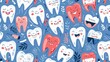 Retro cartoon teeth pattern for children s clothing print and medical packaging and fabric design