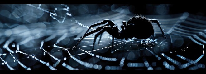 A spider is sitting on a web. The spider is the main focus of the image