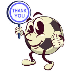 Wall Mural - football soccer ball cartoon vector isolated clip art illustration mascot carrying a sign saying thank you, vector work of hand drawn