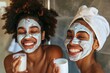 Women using skin care wearing bath robe 
