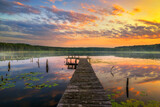 Fototapeta Zachód słońca - Beautiful summer sunset over the lake