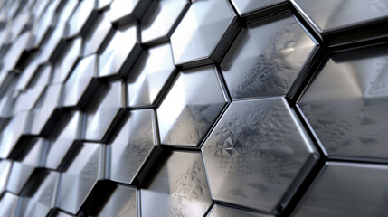 Poster - A wall made of silver cubes with a shiny, reflective surface