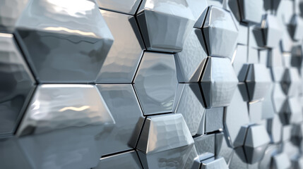Poster - A wall made of silver cubes with a shiny, reflective surface