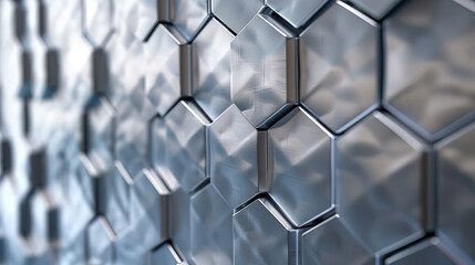 Poster - A wall of silver tiles with a hexagonal pattern