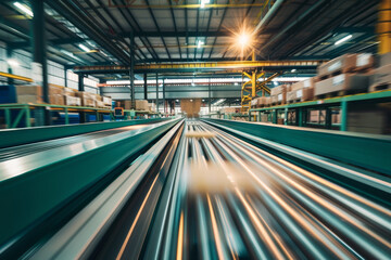 Poster - A conveyor belt with a yellow and black striped sign on it
