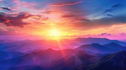 Poster - Scenic Sunset Wallpaper at Mountain Peaks