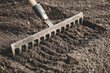 farmer prepares the soil with a rake before planting plants