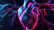 An advanced, glowing visualization of the human heart and circulatory system with emphasis on cardiac electrical conduction pathways.