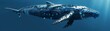 Mechanical whale swimming in virtual ocean side view